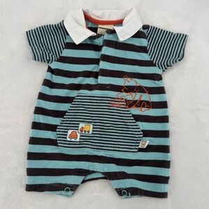 Disney Winnie the Pooh Striped Polo Romper Size 3 Months Vintage Y2K Embroidery
